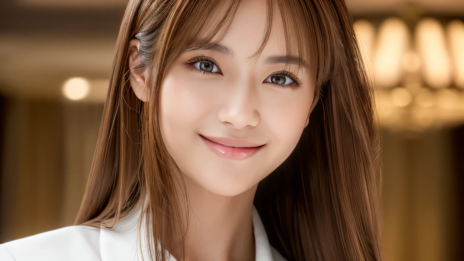 (((full body center of the frame,front Face,focus on face,detailed face))),(((Female hotel concierge))),((Mastepiece,Photorealistic)), (((8K,Best Quality: 1.5))), ((Super Detail: 1.5)) , Cute Woman,Beautiful woman,Japanese,Age 25,((Inside the Hotel)),Ultra-detailed facial features, (((smile))), Detailed Texture, Natural Skin Shader, photograph,Full Body,Ultra-high resolution,Beautiful Japanese women,(((best quality))),Realistic eyes,Brown eyes,Realistic Skin,Golden Ratio,((Brown Hair,Long Hair:1.3),Glowing, firm and radiant skin
