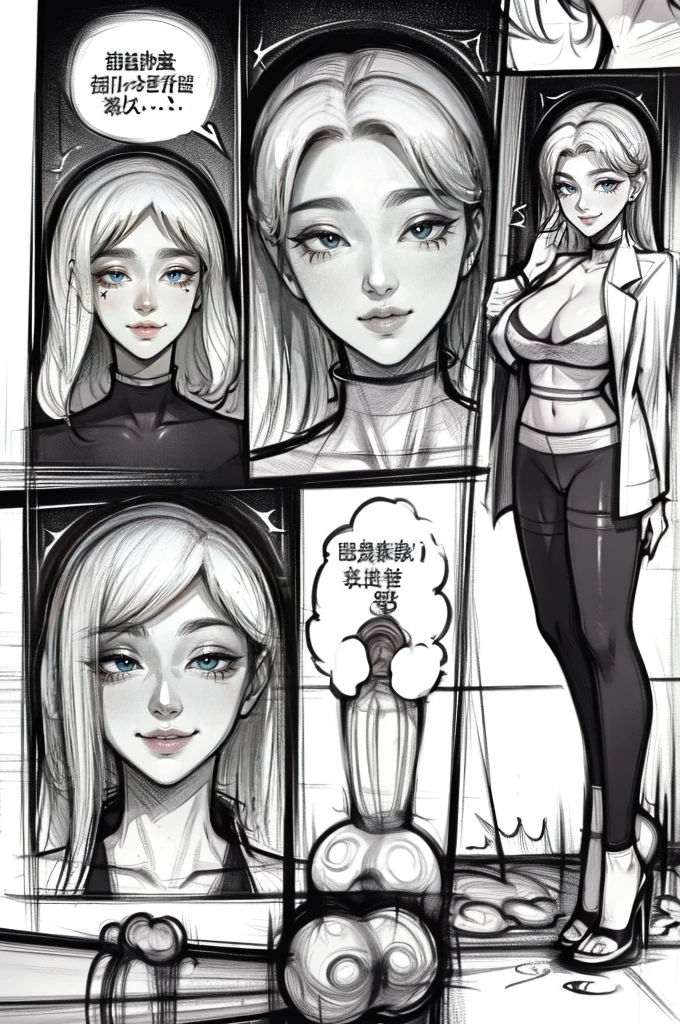 The beautiful girl in lace top and leggings is sitting astride a pile of skeletons in the center of the picture. She is holding a trembling sausage with juice squeezed out in her hand and smiling. There are multiple comic storyboards in the background,cbt, sausage bondage,sausage insertion,Sexy, trampling sausage with heel, thin gap:2,cameltoe:2,(masterpiece, best quality:1.2),1 beautiful girl,sexy,comic storyboard:2, leggings, sit astride, axially symmetrical:2, ,femdom,sounding,cbt,hold,smile,colorful,leggings,thin gap,cameltoe,insertion,trembling,juice,spray, Long hair,Lace top,Sexy, Shiny leggings, cleveage, trampling, in forest, saliva , Mucus,