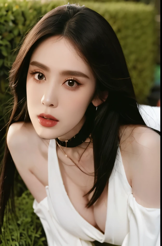 Beautiful woman with perfect body:1.4,Layered Hairstyle,Highly detailed face and skin textures,Double eyelids,Skin Whitening,Long hair,Whitened long legs,(Uniforms,Collar),Standing on the grass