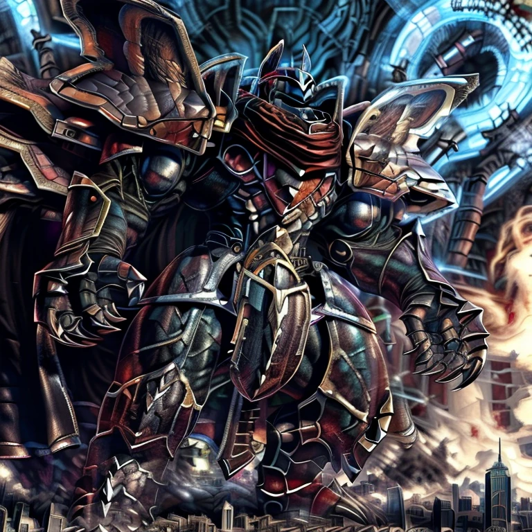 (masterpiece. official art. 8k. best quality. detailed full body. full body.)
(situation 1 : dominating LUCARIO. LUCARIO is over 1000 meters long. focus GIANT mechanical Muscular LUCARIO is trampling the city. Looking down. macro. stomp. Low-angle perspective. emphasizing the immense size.)
(situation 2 :smoke and flames rising from the destruction in the city)
(Additional details 1: BlackKnight_fe. Armor. Cape. Helmet.. high-tech bio-mecha armor. real texture material. whole body shines like metal. Wearing cyberpunk mecha. emphasizes the muscles. suit fully made of metal. intricate armor. Robotic suit. suit fully made of metal. cyborg. Powered exoskeleton with the same design as LUCARIO).
(Additional details 2: Detailed head. Detailed Body. Detailed abs. gigantic muscles. HYPER MUSCLES. Gigachad Muscular. big muscle. pecs. triceps. traps. unusually developed muscular body. body full of huge muscles. showing off muscles. pectorales enormes. Exaggeratedly huge muscles. huge muscles. long legs.).
(Additional details 3: nj5furry, Spread wings. It has wings. black have big wings. The claws are sharp. Sharp teeth.).
(Additional details 4: tiny thong, metallic color: jet black thong. bulge in the crotch.)