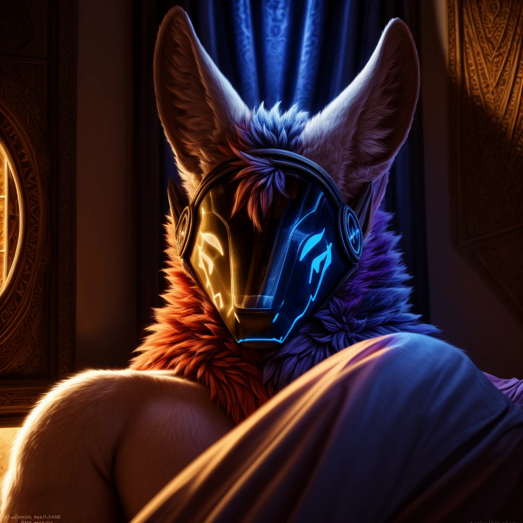 a naked protogen in bed, hyper detailed, intricate, extremely detailed, masterpiece, (best quality,4k,8k,highres,masterpiece:1.2),ultra-detailed,(realistic,photorealistic,photo-realistic:1.37),cinematic lighting, chiaroscuro lighting, dramatic lighting, dramatic shadows, detailed textures, incredibly detailed, ornate, highly detailed, extremely sharp focus, ultra-realistic, vibrant colors, extremely vivid colors, soft lighting, ethereal, mystical, dreamlike, magical realism