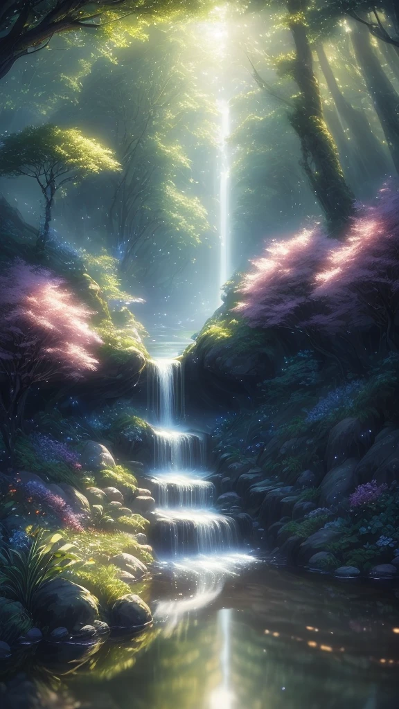 masterpiece, best quality, (Very detailed CG unified 8k wallpaper), (best quality), (Best Illustration), (best shadow), Glowing elf with glowing deer, drinking water in swimming pool, Nature Elements in forest theme. mysterious forest, Beautiful forest, nature, surrounded by flower, delicate Leaves and branch surrounded by firefly (Nature Elements), (jungle theme), (Leaves), (branch), (firefly), (particle effect) and other 3D, octane rendering, Ray tracing, super detailed , beast--v6、蝶々