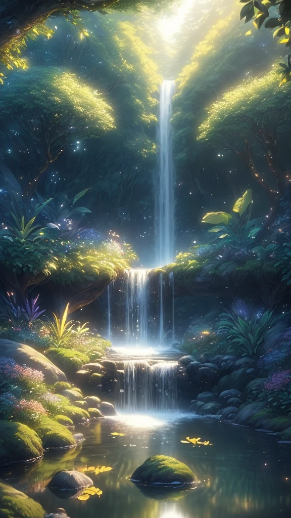 masterpiece, best quality, (Very detailed CG unified 8k wallpaper), (best quality), (Best Illustration), (best shadow), Glowing elf with glowing deer, drinking water in swimming pool, Nature Elements in forest theme. mysterious forest, Beautiful forest, nature, surrounded by flower, delicate Leaves and branch surrounded by firefly (Nature Elements), (jungle theme), (Leaves), (branch), (firefly), (particle effect) and other 3D, octane rendering, Ray tracing, super detailed , beast--v6、蝶々