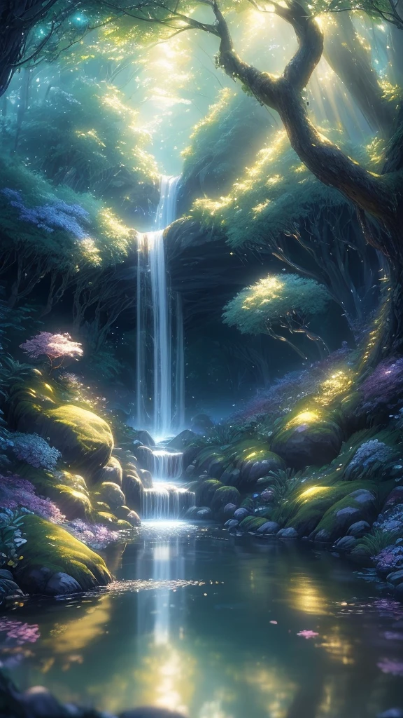masterpiece, best quality, (Very detailed CG unified 8k wallpaper), (best quality), (Best Illustration), (best shadow), Glowing elf with glowing deer, drinking water in swimming pool, Nature Elements in forest theme. mysterious forest, Beautiful forest, nature, surrounded by flower, delicate Leaves and branch surrounded by firefly (Nature Elements), (jungle theme), (Leaves), (branch), (firefly), (particle effect) and other 3D, octane rendering, Ray tracing, super detailed , beast--v6、蝶々
