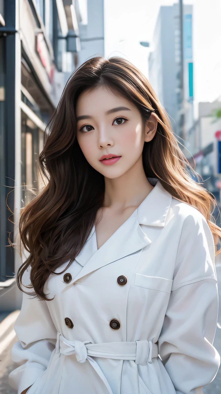 (masterpiece、High level of image quality、high quality),Mature and realistic Japanese woman、21 years old、Super cute、Beautiful feces、Upper Body、Soft skin perfect face、Gorgeous long wavy brown hair、(8K resolution、Surrealism、Ultra Detailed、high quality)、Doctor's white coat、Perfect female doctor,Beautiful female breasts:1.5)、Hospital、Clear skin