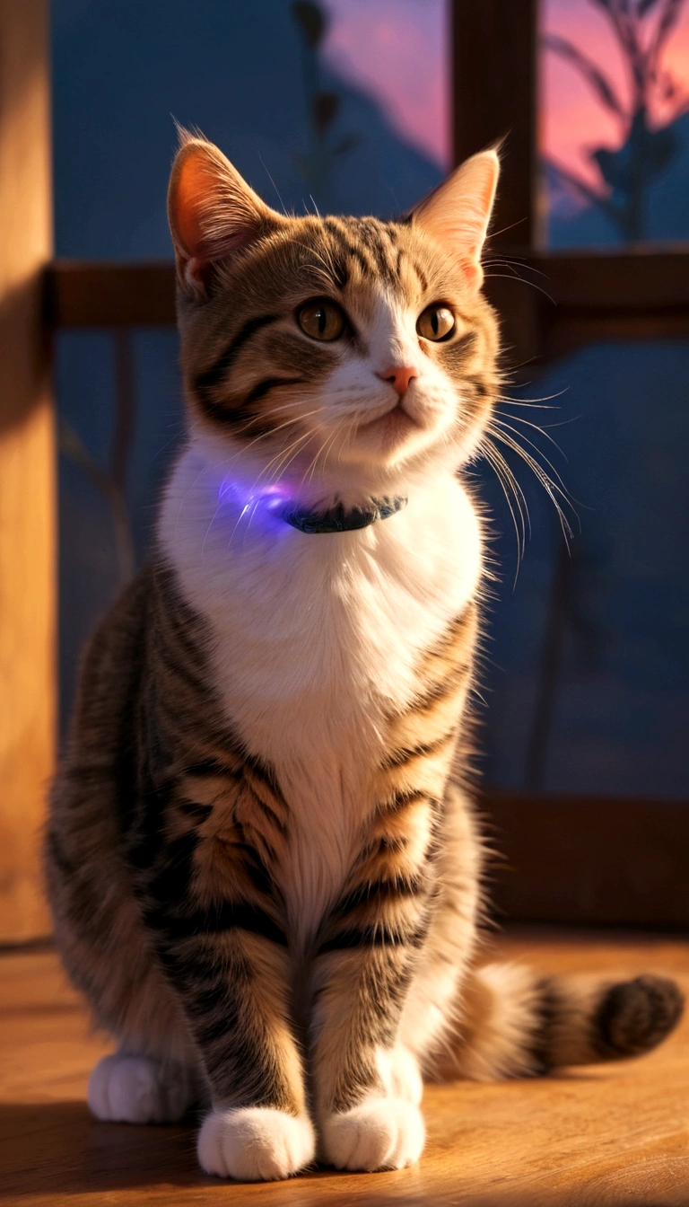 A cat standing upright in the grassland. A cat with its eyes closed.
