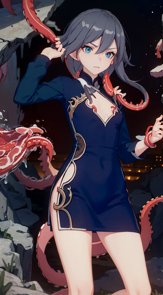 Having tentacle sex, (Many alien tentacles:1.2), Torn, Long Chinese Dress, Too many, Constraints, (Multiple Inserts:1.2), Short Hair, Big Breasts, (Hanging by tentacles:1.6), enjoy, aggression, Inside the cave,  Open your mouth、 Great images, Senile, It has a certain charm, Depth of written boundary, Detailed Texture, Tentacles grabbing the chest, Splash a thick  all over your body, The embarrassing parts are in full view. ((Tentacles get into clothes)), Surprised expression