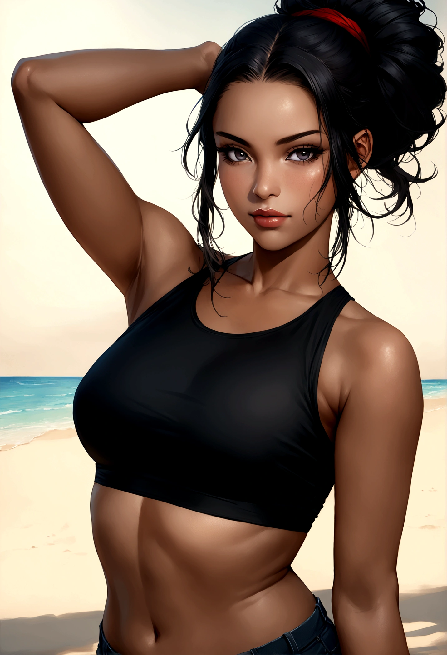 Cartoon character of a woman in black bikini with black glasses, cabelo cacheado marrom escuro, animation character, Caractere estilizado,