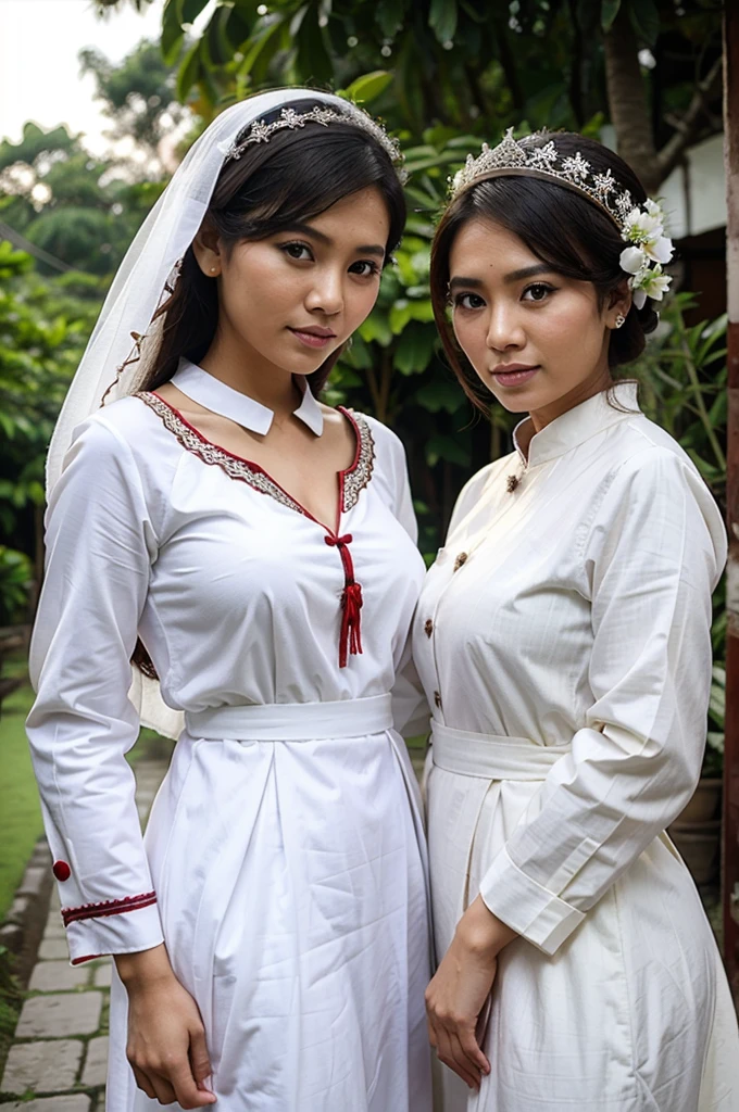 Indonesian brides wear traditional white clothes