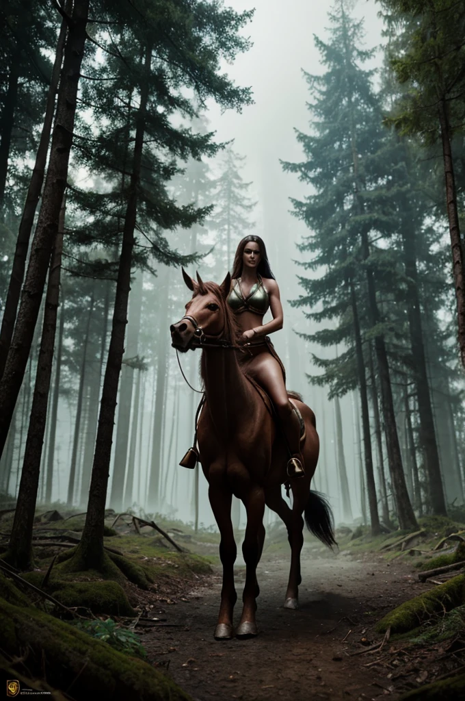 Fantasy Female centaur, standing in a wooded clearing, cinematic, trending on artstation, Greg Rutkowski, matte painting
