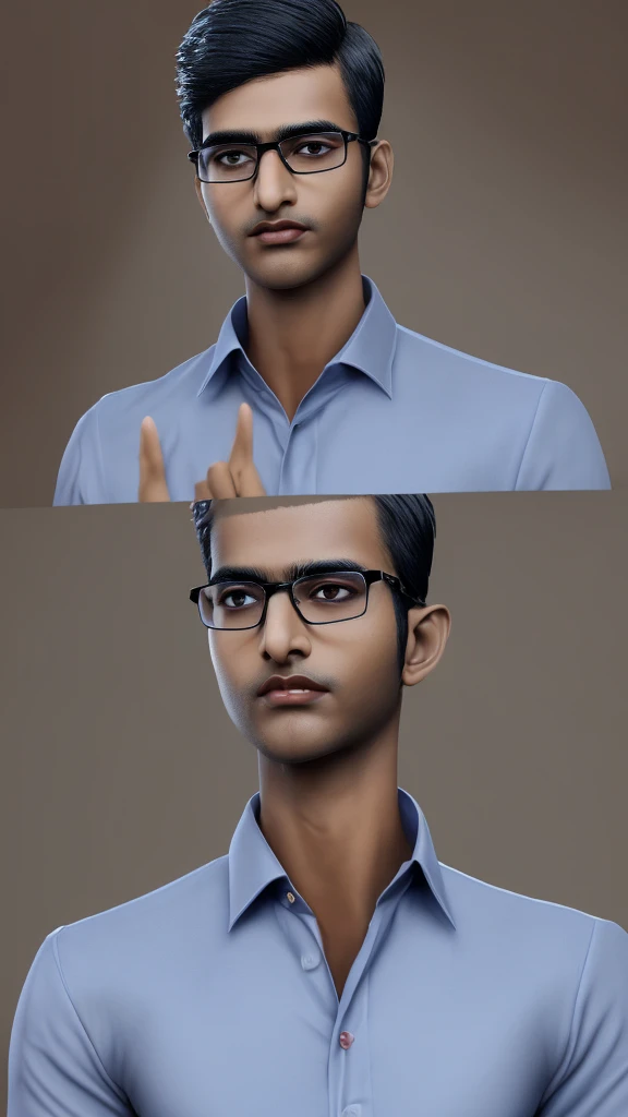 a tall handsome Indian college boy wearing a formal shirt, pants, formal shoes, and glasses, detailed facial features, beautiful eyes, detailed lips, detailed face, realistic, photorealistic, masterpiece, 4k, high quality, vibrant colors, cinematic lighting, intricate details