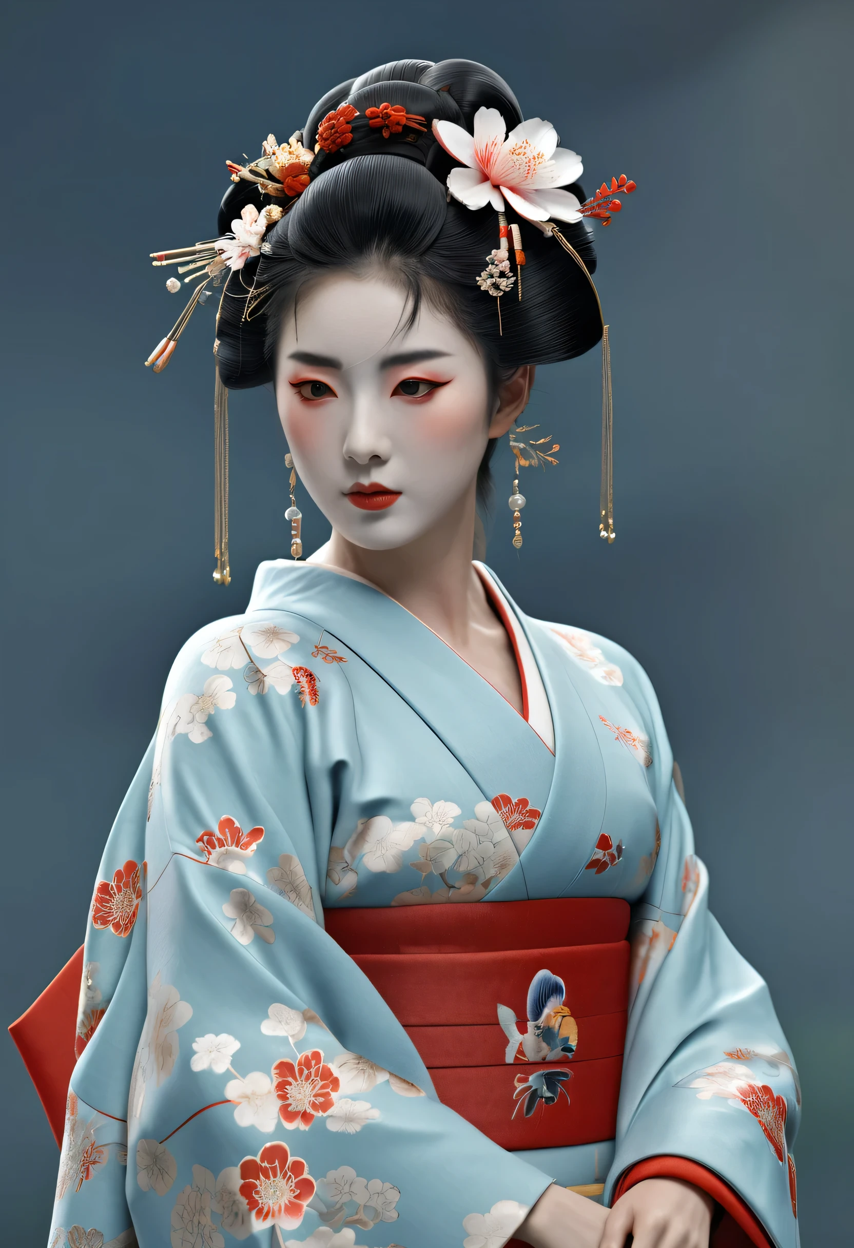 a highly detailed full body portrait of a geisha. 8k, octane render, Intricate hyperdetails, Symmetrical
