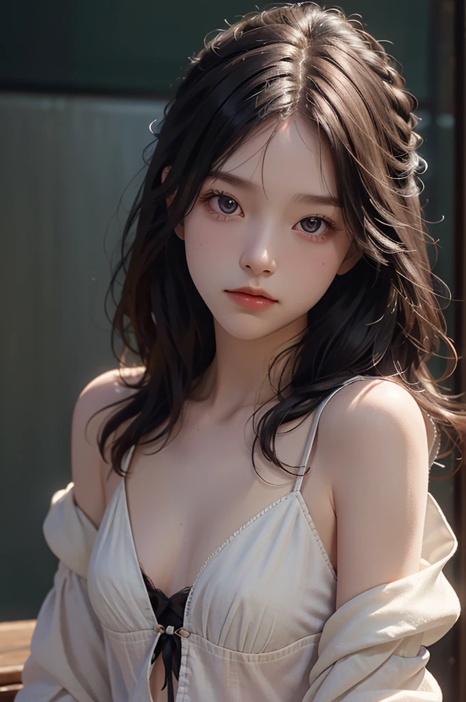 highest quality,finest quality detailed realisticphoto,high-resolution,16k,soft focus,film grain,cinematic lighting,realistic,fine texture,beautiful ultra fine detailed,delicate,beautiful slim girl,very tiny breasts,upped hair