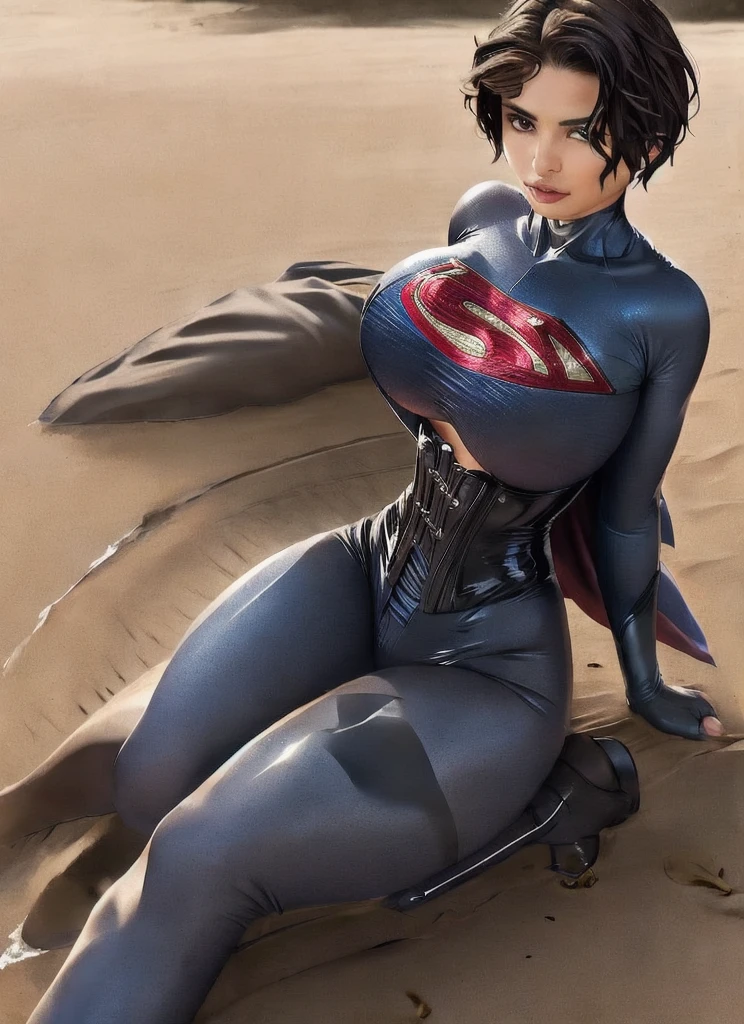 latex catsuit corset photo of supergirl, short hair (look at viewer:1.2) (skin texture), Fujifilm XT3, DSLR, 50mm