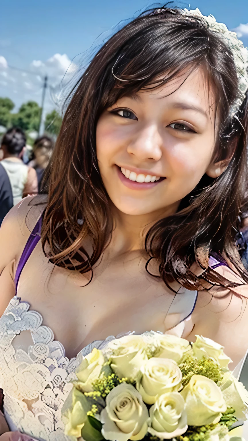 (whole bodyが見える:1.3、Celebrate together、A large number of people、outdoors on a sunny day:1.5、Rice Shower)、(Realistic、Like a photograph、Live Action、8K, Photorealistic, RAW Photos, Best image quality: 1.4), Single-lens reflex camera、RAW Photos, Highest quality, Realistic, Very detailed CG Unity 8K wallpaper, Written boundary depth, Cinematic Light, Lens flare, Ray Tracing, Realistic background、((Wedding dress:1.5、Mermaid Line Dresses、bouquet)、Cleavage:1.37、Big Breasts)、((Ultra-dense skin))、 1 female,Cute Japanese Woman、Japan Bride、((whole body:1.5)、Looking at the audience:1.1、Overflowing with smiles、Random hairstyle:1.2、I like that style、Stylish、Very detailed、Pay attention to the details、Long Hair、Hair Arrangement、Half-up hairstyle、perfect bridal dress、(White skin)、Beautiful legs:1.1、Great atmosphere、View from the front、Beautiful background、Detailed background depiction、Detailed portrait、View from below