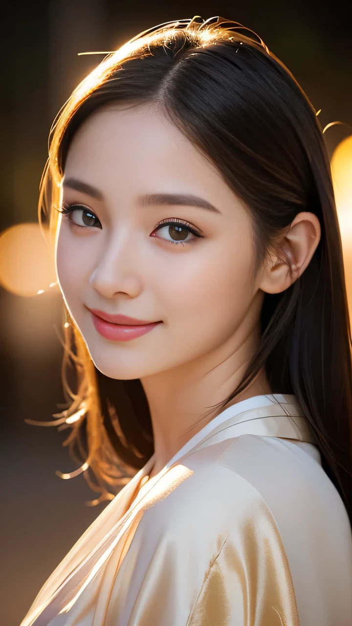 Beautiful woman in kimono，Body portrait、8K，The eye details are exquisite，Tyndall effect、masterpiece, Top quality, high quality, high resolution、Ultra-detailed photos、(Natural skin texture、Delicate skin、Surrealism、Super sharp)、High Detail Skin、(Very detailed、Delicate skin texture、Intricate details、Beautiful face、(Lifelike face)、Realistic eyes、Beautiful and delicate eyes、Real skin、Beautiful Skin、Surrealism、Very detailed、Golden Ratio、Night light background with smiling eyes))、Body portrait