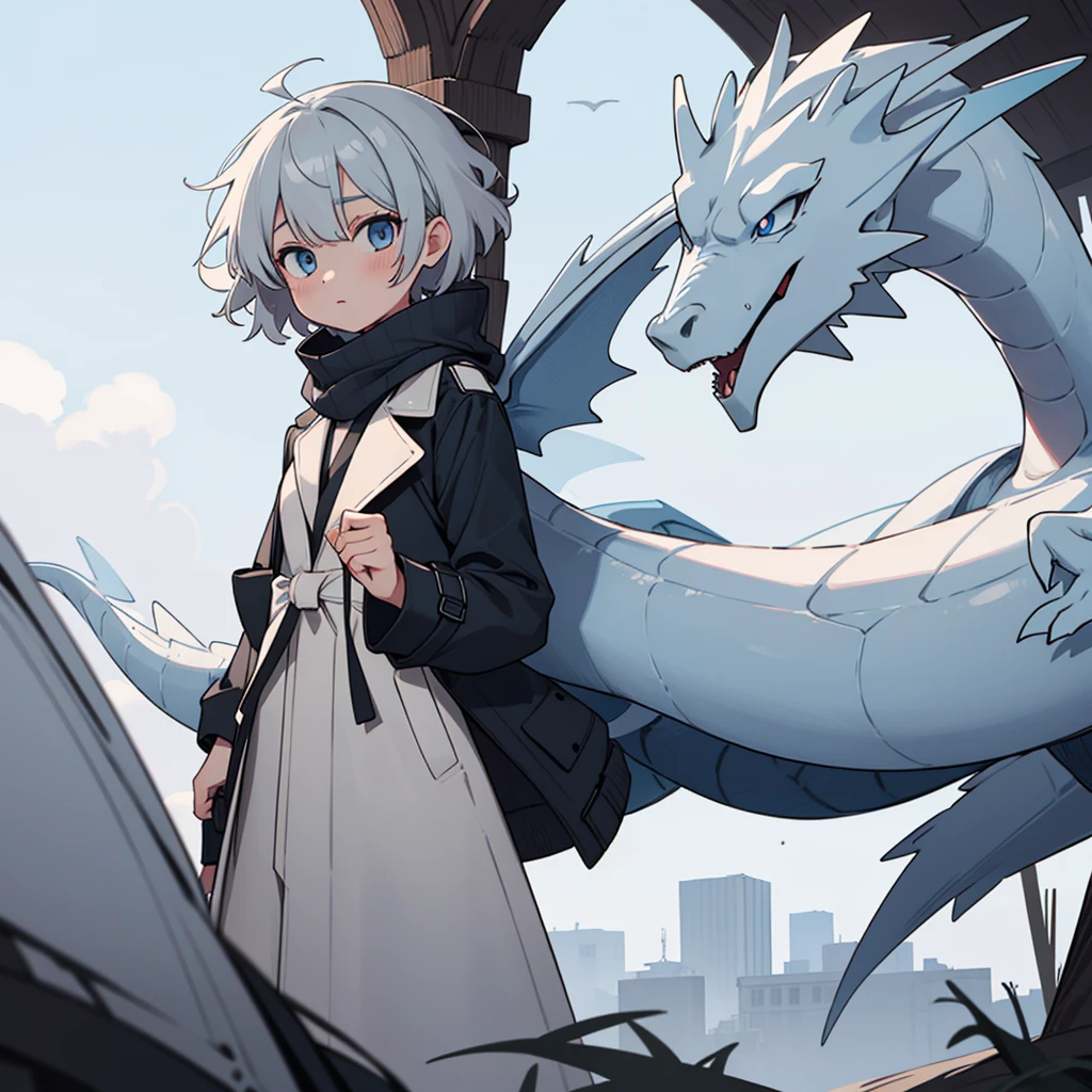 a ok . now the boy with blue eyes and hair in a suit petting a blue dragon with wings