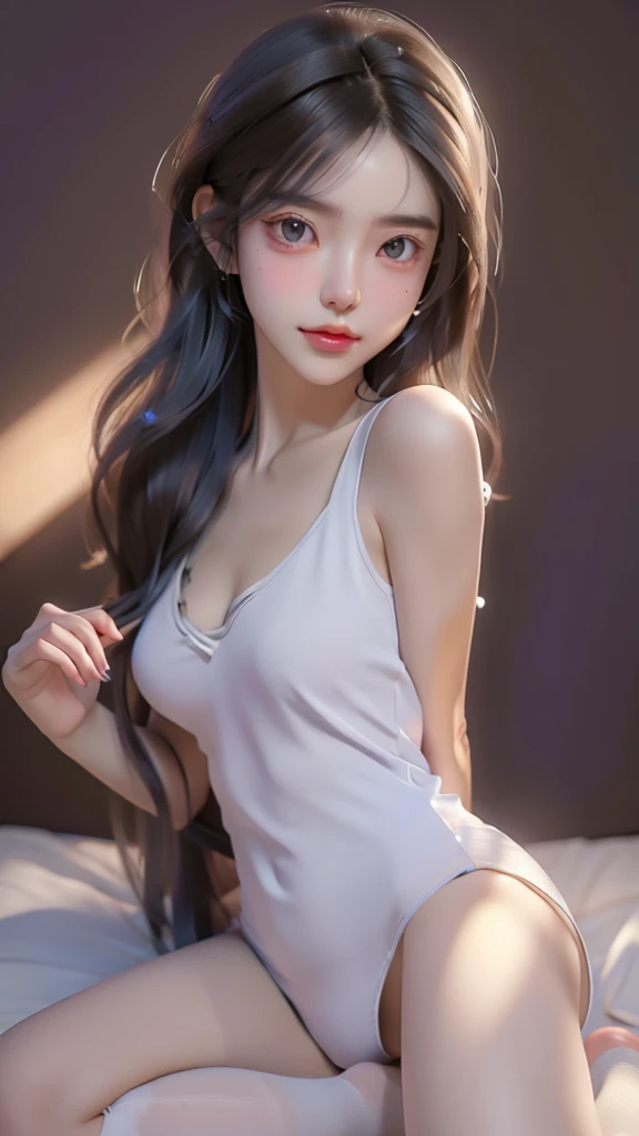 (Ultra Realistic), (High Resolution), (8K), (Very Detailed), (Beautiful and Detailed Eyes), (Best Quality), (Ultra Detailed), (Masterpiece), (Wallpaper), (Detailed Face), Solo, Woman, Lookout, Detailed, Face, Dark, Deep Shadow, Low Key, Smile, Bust, Transparent Underwear, Mekosuji, Body Hair, Pubic Hair, Armpit Hair, Long Legs, Thin Waist, Buttocks, Ultra Fine Makeup, Woman lying in bed in long-stay suit with ultra fine clothes, seductive woman, beautiful attractive woman, highly detailed artgerm, ig model | Photo, Realistic, Live Action - (Realistic lighting, Top Quality, 8K, Masterpiece: 1.3)), Clear Focus: 1.2, 1 Girl, Perfect Beauty: 1.4, Slim Abs: 1.1, ((Long Dark Brown Hair, Big: 1.2)), (Full Leg Stockings: 1.2, Mesh White Panties), (Outdoor, Night: 1.1), City Street, Super Slender Face, Narrow Eyes, Double eyelids, hands on the head, open legs, facing the camera, facing the camera, top quality, masterpiece, ultra high resolution, (photorealism: 1.4), raw photo, 1 girl, darkness, deep