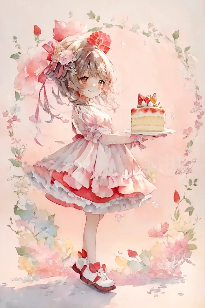 (Highest quality)(Masterpiece), anime smiling girl holding a cake with a strawberry on it, loli in dress, splash art anime loli, small loli girl, cute anime waifu in a nice dress, cute anime girl, guweiz on pixiv artstation, loli, by Shitao, zerochan art, anime visual of a cute smiling girl, cake in hand