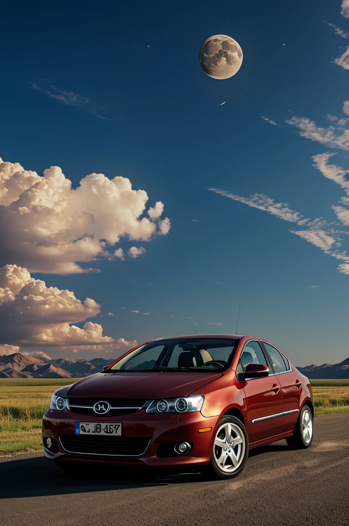 Car flying to the moon