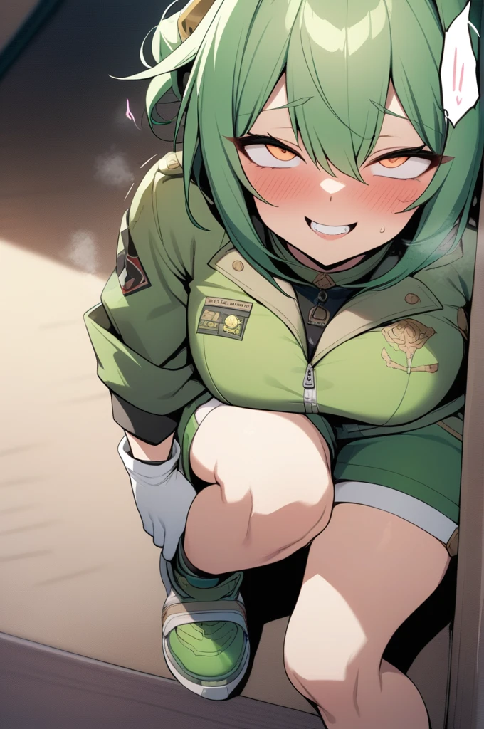 Konami,One girl,smile, View your viewers, Green jacket, gloves, Green shorts,Green footwear, masterpiece,Highest quality,ahegao,motion_Line,cyclone \(for once\)