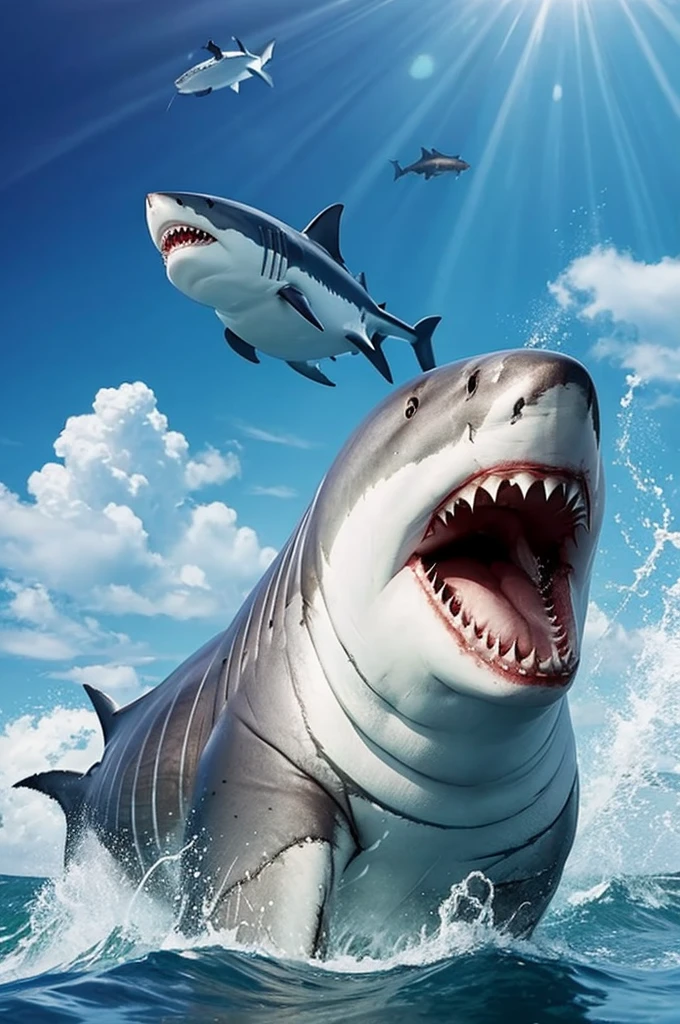 Megalodon and Great White Shark