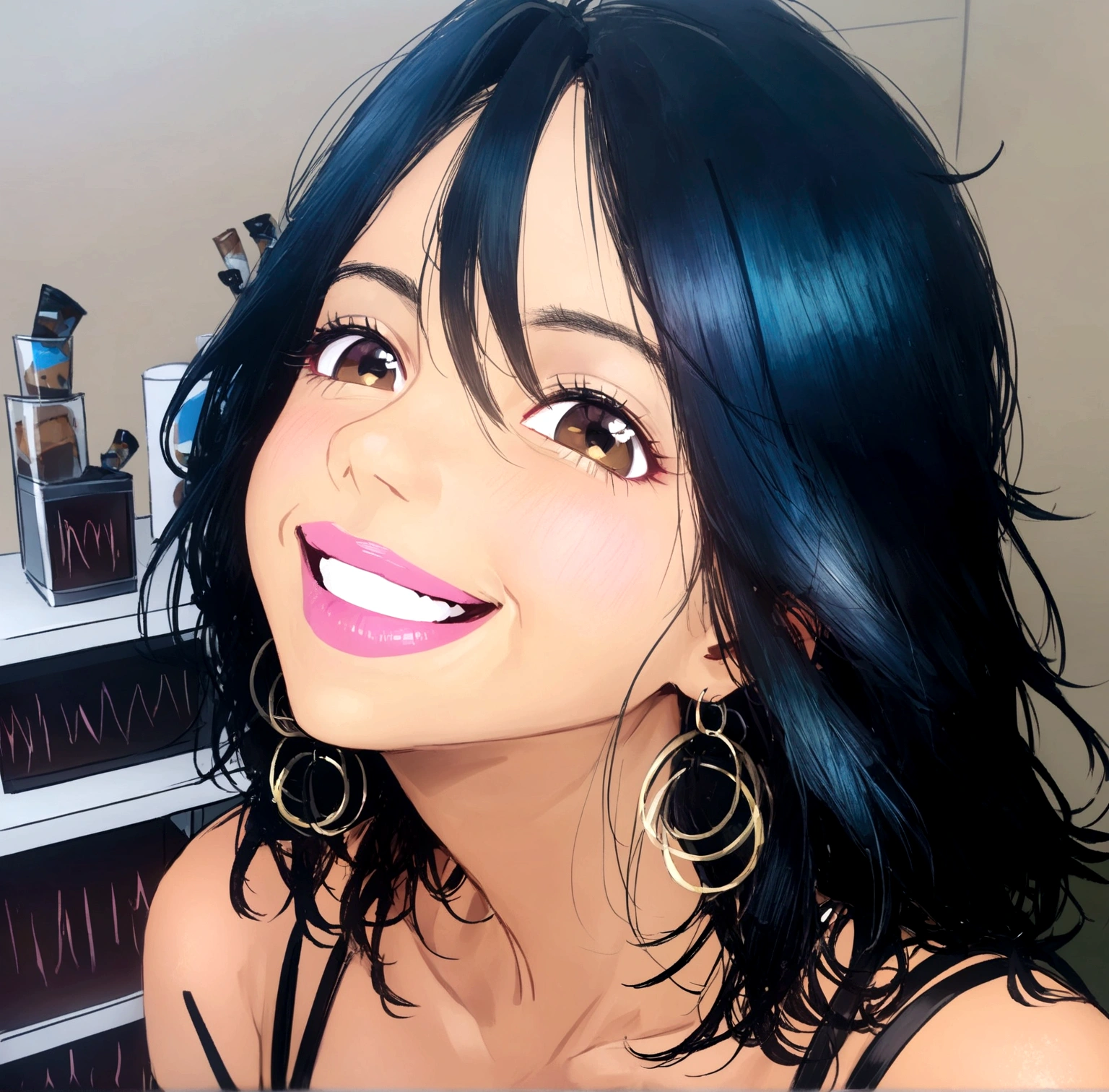 Woman, brown skin, Brown eyes, black short hair, Grinning, not Disney Pixar style, high qualiy, best qualityer