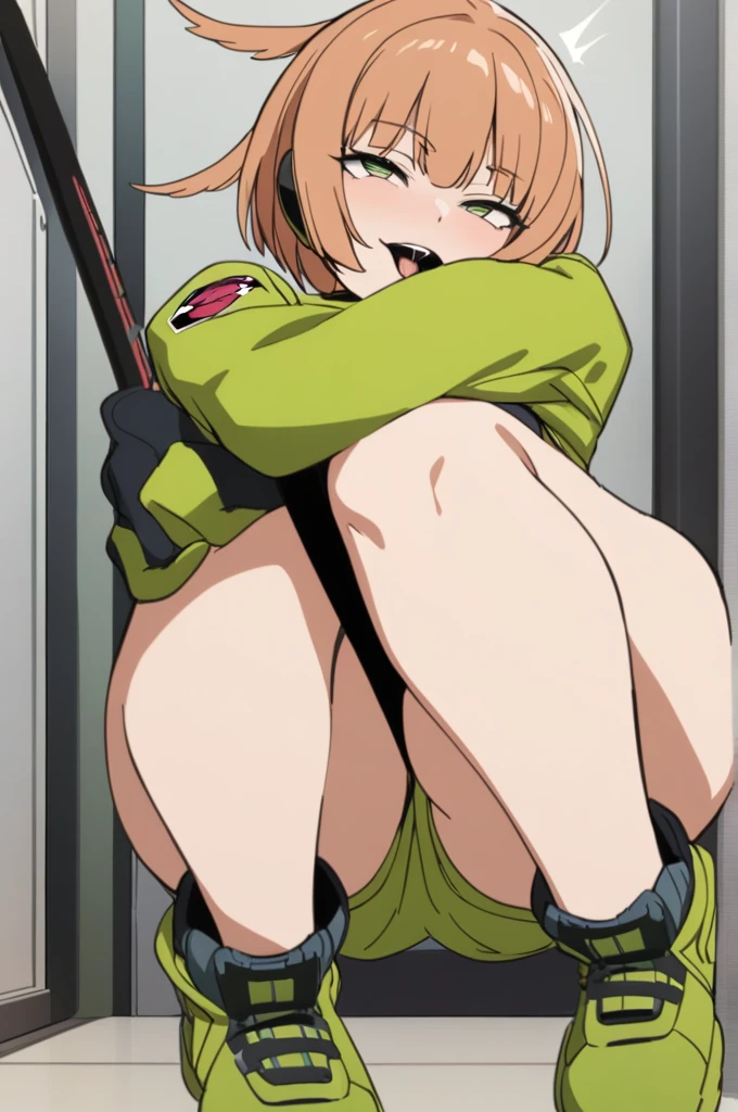 Konami,One girl,smile, View your viewers, Green jacket, gloves, Green shorts,Green footwear, masterpiece,Highest quality,ahegao,motion_Line,