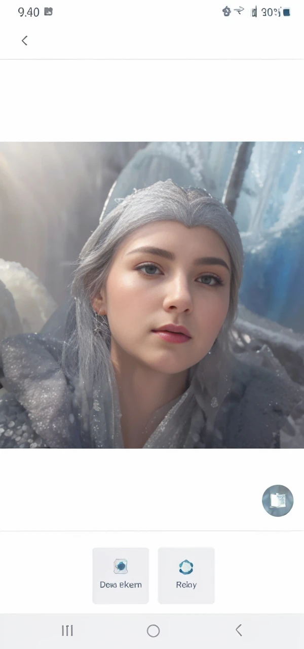 A regally frigid cold queen shrouded in an aura of frosty elegance. Her icy gaze pierces the soul, every inch of her shimmering with icy brilliance. Her flowing robes cascade like frozen waterfalls, delicate but menacing. This meticulously detailed painting, captures the essence of her chilling beauty with stunning clarity and precision. 8k, fullbody