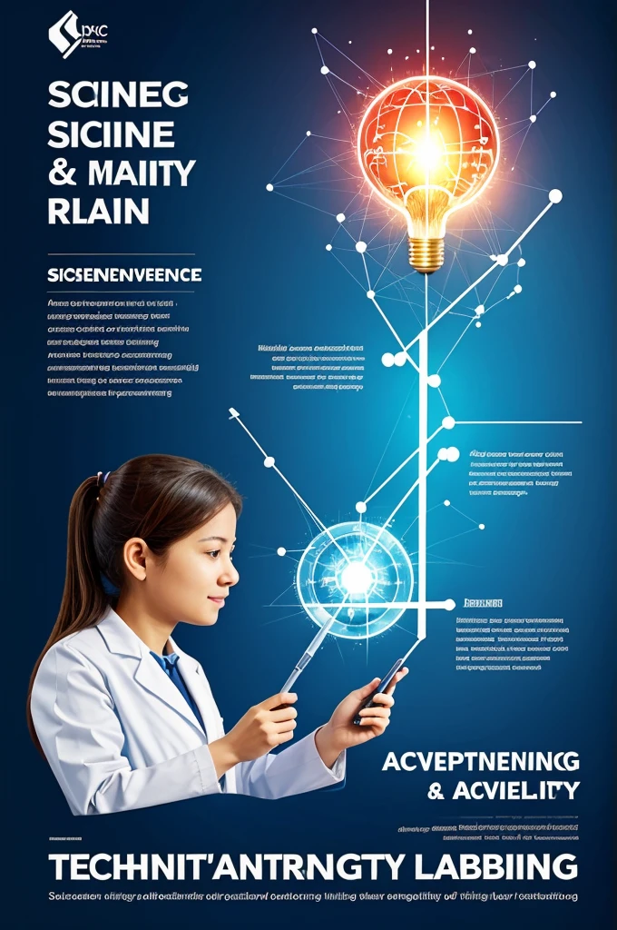 Draw a poster with the theme "Science and Technology Advancement: Enhancing Quality of Life Through Scientific Laboratory Techniques, Strategic Planning and Innovative Research"