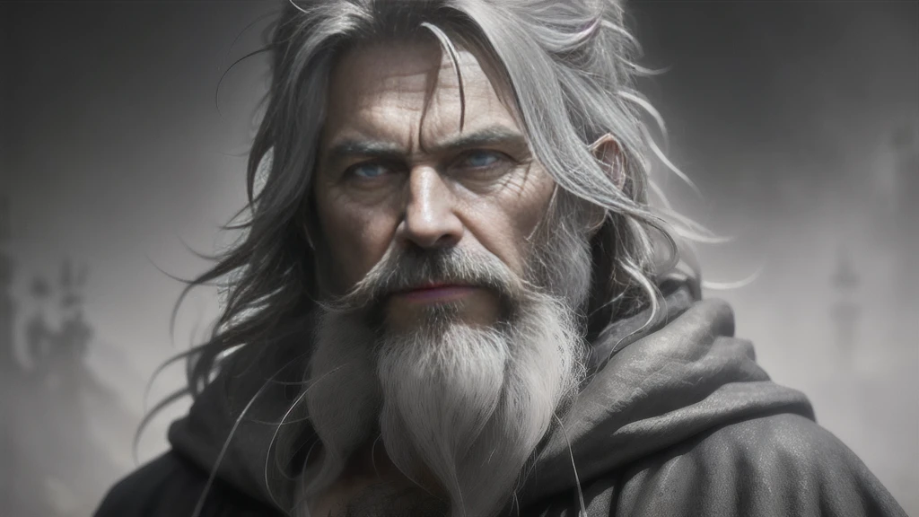 photo, old evil hermit, medieval, piercing_deep-set_eyes, wrinkled face, dark_stichted_cloak, (dramatic lighting:1.25), (shadowy background:1.2), (dirty_ unkempt_gray_hair:1.2), (long_shaggy_beard:1.3), (faded colors:1.1), (sharp focus:1.1), (shadows:1.2), (subtle HDR:1.3), (realistic skin texture:1.25), (detailed hair:1.2), (gritty texture:1.1), (cinematic look:1.2), (powerful pose:1.3), (blush:0.5), (goosebumps:0.5), subsurface scattering, detailed_grey_eyes