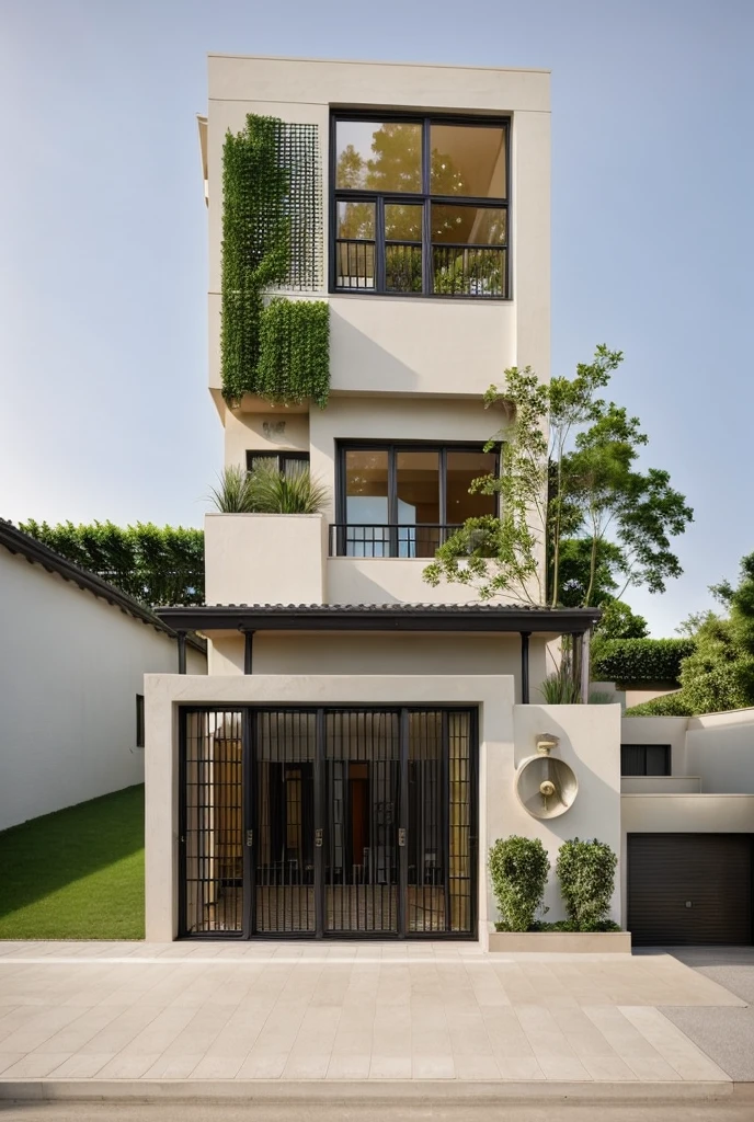 1 Mediterranean style house ,beautyful light, beautyfulday, sunny, many lovely flowering plants, lovely youthful feeling :1.2, sunlight at 12 noon, Very beautiful shadows, a feeling of peace:1.3