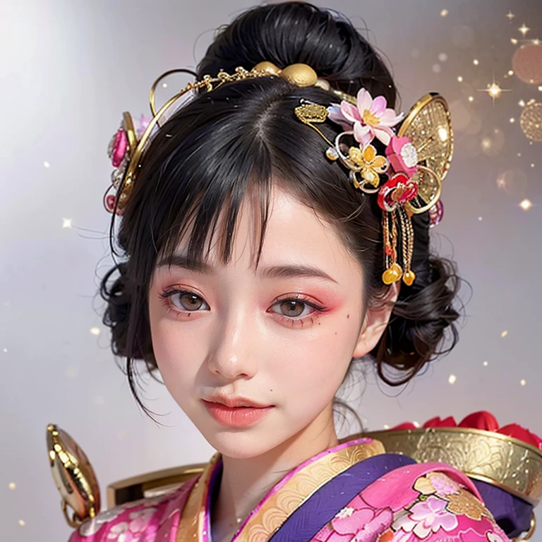 (PUNIPUNI clavicle KIMONO (offshoulder) KANZASHI FlowerHairpins Topknot TwinBun Oiran-Hair)High-level, 8K Masterpiece TopQuality, Ultra-detailed CG, Absurd detailed wallpaper, PerfectLighting, Extremely detailed (((Personifying " OIRAN " as a KAWAII Girl))), Characteristic Items, aesthetic LifeLike Rendering, MysticSight, Haze Tyndall Scattering, (Studio GRAY Background with (Oodles Dazzling Iridescent 🌈🏳️🌈 Particles (BokeH))), (((Assfocus)) RoundlyButt) ThighGap, (Exposed:0.44) 🔞 BREAK (Acutance:0.8), (NOGIZAKA FaceVariations) Extremely Detailed very KAWAII FaceVariations, Childish CaptivatingGaze ElaboratePupils Detailed Eyes with (SparklingHighlights:1.28), (Voluminous LongEyelashes:0.88), 💄💋✨ GlossyRedLips with BeautifulDetails, CoquettishTongue, PUNIPUNI RosyCheeks, Radiant PearlSkin with Transparency, Glowing DowneyHair . { (Dynamic LifeLike expressions:1.4) | (:d) }, (large eyes:-1) .