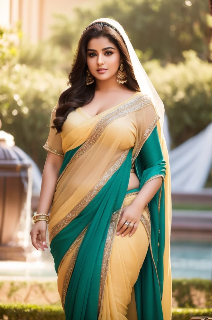 1 Heavenly beautiful and goddess beauty cute and sweet looking face Arabian woman in front of Pretoria, South Africa, Heavenly beautiful Overweight, Heavenly beautiful Extremely fat, Heavenly beautiful and attractive Chubby figure , Heavenly beautiful looking and eye catching luxury style saree , reaching out, Heavenly beautiful Arabian woman, 16k, High resolution, masterpiece, highest quality, fine skin, close up figure view, Realistic Photograph