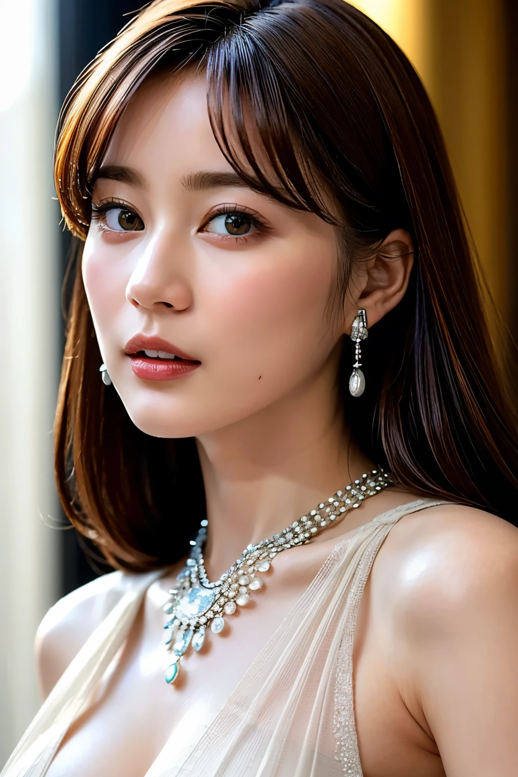 (realistic, photo-realistic:1.4), (best quality, masterpiece:1.2), RAW photo, high resolution, intricate details, extremely detailed, insanely detailed, incredibly detailed, finely detailed, full body, looking at the camera, 1girl, a Japanese female idol, seductive clothes, necklace, earrings, jewelry, detailed face, beautiful detailed eyes, beautiful pupils, pale skin, photo background, indoors, high-class hotel,