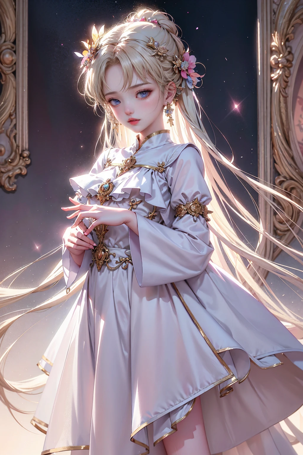 Unique girl, ultra detailed, gradient background, soft colors, soft lighting, high detail, Art Station Serafleur, art, IP, blind box, divine, cinematic edge lighting, light and dark contrast, 8k