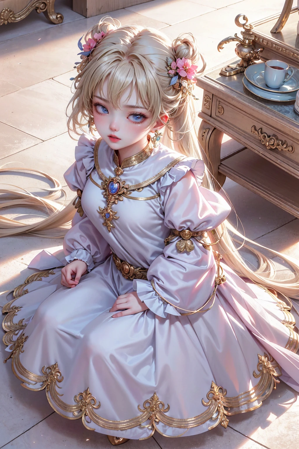 Unique girl, ultra detailed, gradient background, soft colors, soft lighting, high detail, Art Station Serafleur, art, IP, blind box, divine, cinematic edge lighting, light and dark contrast, 8k