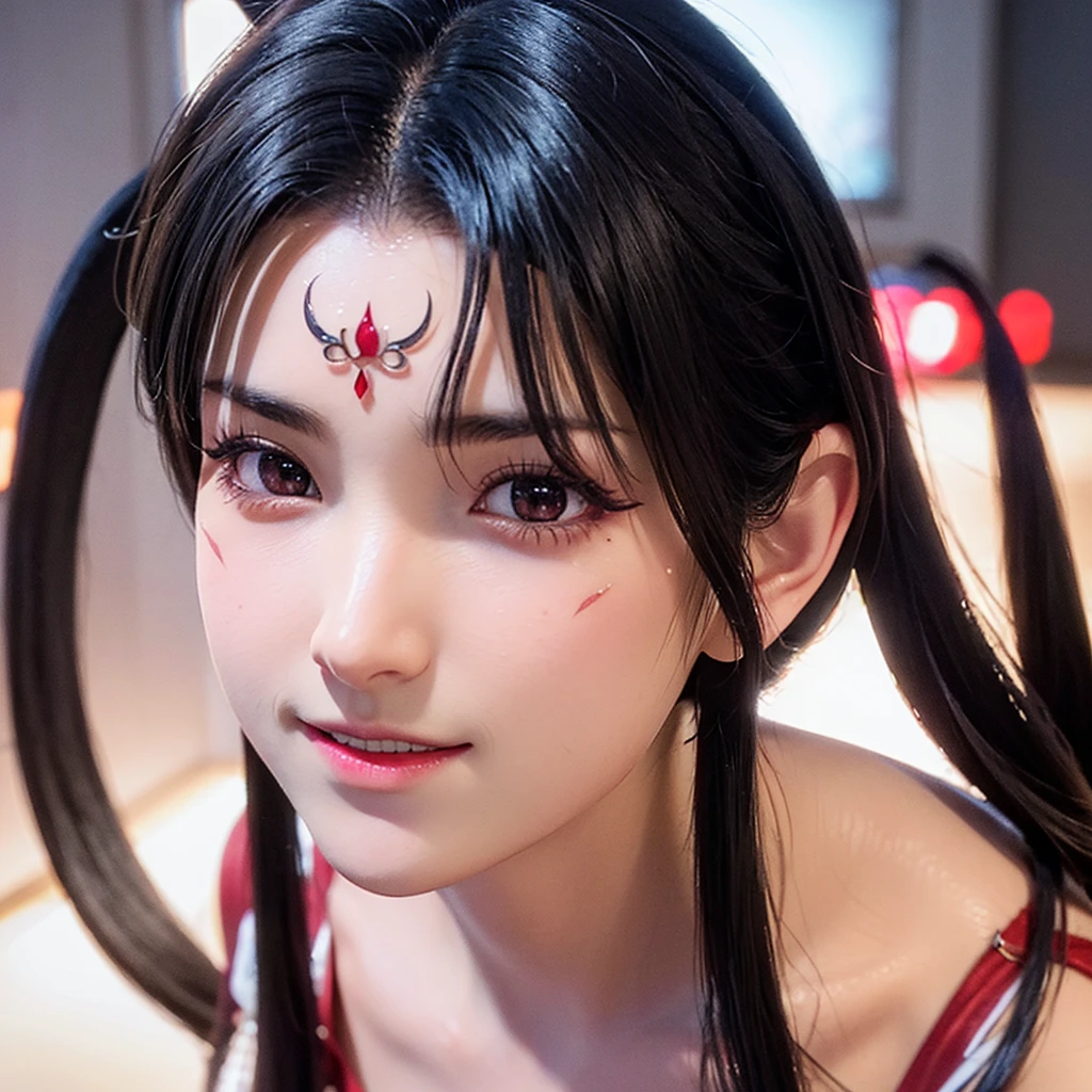 a beautiful detailed portrait of Mai Shiranui, detailed realistic facial features, sharp pointy breasts, wearing the original character outfit, highly detailed, 8k, photorealistic, dramatic lighting, hyper detailed, realistic skin texture, intricate details, cinematic composition, vibrant colors, desenho o corpo inteiro,