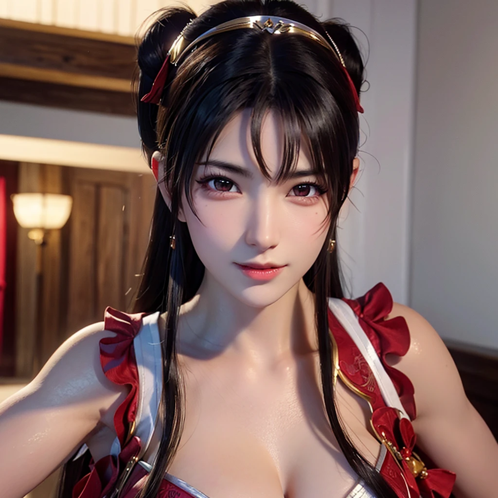 a beautiful detailed portrait of Mai Shiranui, detailed realistic facial features, sharp pointy breasts, wearing the original character outfit, highly detailed, 8k, photorealistic, dramatic lighting, hyper detailed, realistic skin texture, intricate details, cinematic composition, vibrant colors, desenho o corpo inteiro,