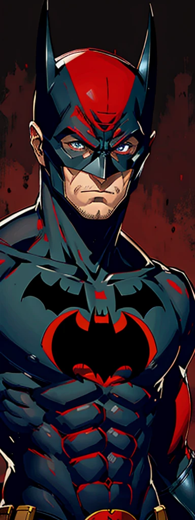 Batman, ultra detailed, red, colorful , angukar face,