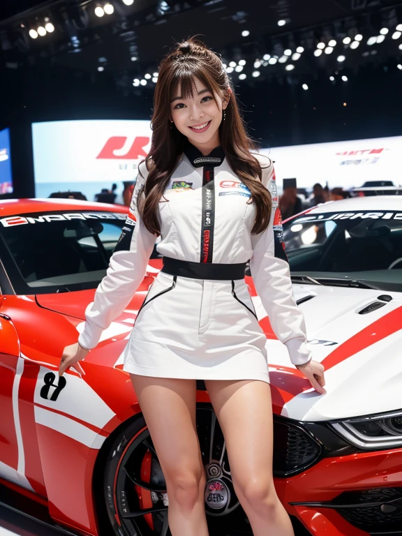 (8K, Ultra-high resolution, Highest quality, Tabletop:1.2),(18-year-old:1.2)、Race Queen、(motor Show)、fellow、Racing Car、Long legs、(Insincere laughter)、(avert your eyes)、8K、Japanese Girls'Life々Beautiful portrait、Realistic、Ultra-high resolution、Highest quality、 (Big Breasts:1.5, Cleavage:1.8),(High Leg)、Earrings、(((Vinyl Mini Skirt Costume)))、(Laotex)、Shiny costumes、(From below:1.2)、(Makuhari Messe)、(((Toyota、Nissan、Honda、BMW,Audi、ford, wait.)))、Stand next to the car、Arms crossed、(Panty shot:1.8)、(High-end cafe:1.4) break (Natural skin texture、Detailed skin、Hyperrealism、Ultra Sharpness)、Intricate details、Written boundary depth、Dim lighting、Korean Idol、Nogizaka idol、Burning idol pose、Fashion model posing