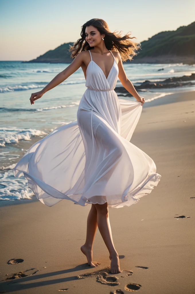 Masterpiece, (((full figure))) entire body in frame, (((magical lighting action shot))) (((beautiful smile anorexic pale goddess irrish woman standing on rocks overlooking hawaii high camera angle))), (((simple white dress))) , (((short redhead hair))) sunset lighting, golden hour, golden colors, very detailed, dramatic lighting, digital art trending on Artstation 8k HD high definition detailed realistic, detailed, skin texture, hyper detailed, realistic skin texture, armature, best quality, ultra high res, (photorealistic:1.4), high resolution, detailed, raw photo, sharp re, by lee jeffries nikon d850 film stock photograph 4 kodak portra 400 camera f1.6 lens rich colors hyper realistic lifelike texture dramatic lighting unrealengine trending on artstation cinestill 800, (((accurate female anatomy)))