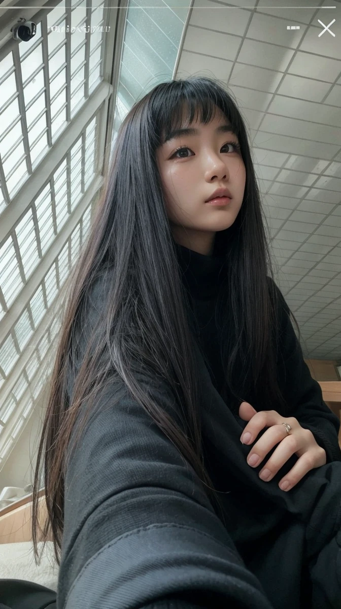 Asian girl, looking directly at the camera 