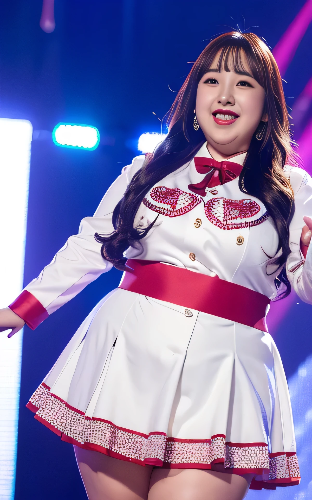 ((8K)), highest quality, 超High resolution, (Surreal)、(High resolution), 1 girl, idol, ((idol clothing)), ((laugh)), Overweight, extremely fat, ((Chubby)), on stage