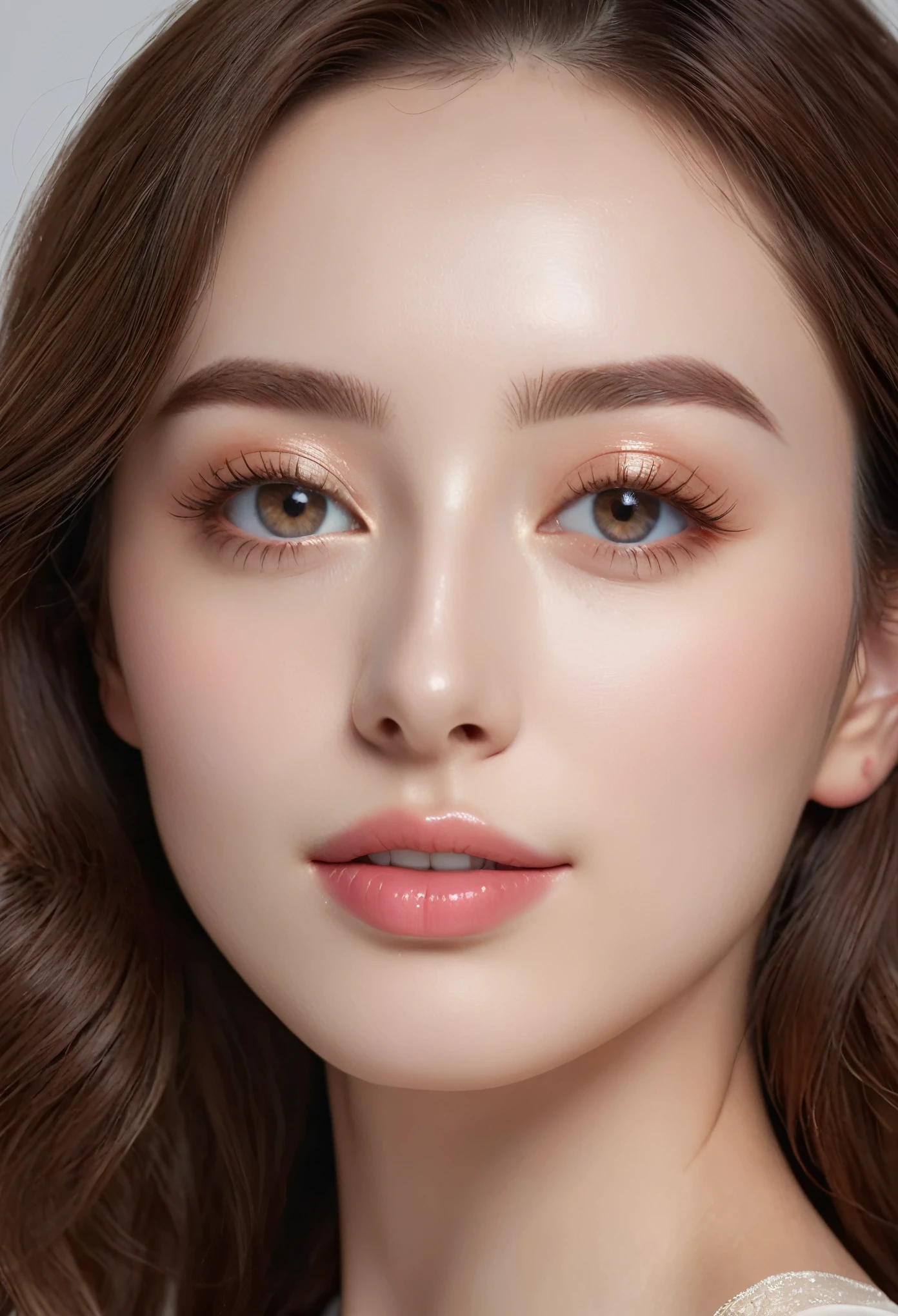 Highest quality, White skin, Real human skin, (detailed), Oval Face, pore, Ultra-high resolution, (8K, Raw photo, Realistic: 1.4), One Girl, slim, (Gentle, goddess-like eyes) happiness: 1.2), (Lip gloss, eyelash, Gloss Face, Highest quality, Ultra-high resolution, Wide Lighting, Natural Shading)