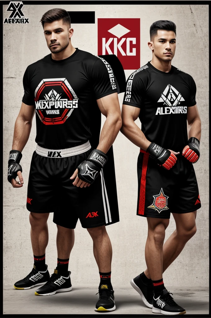 A mockup kickboxing uniform  fully sublimated with logo of Apex Warriors. Without a body only uniform photo