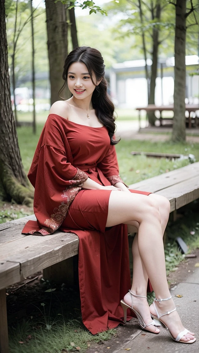 8K, super high quality, ((More than half of people move away from the center of the screen)), Beautiful chestnut hair ((Upper thigh area)), Looking at the audience, photo Practical, Highly detailed beautiful face and eyes, (Close-up hairstyle), (5 fingers), (Wearing a brown dress), (A girl in the forest), Pretty Face, Top quality, Sweat Beauty, Very refined, Full of smiles, Good shape, high quality, Practical, fantasy, Practical skin, Rich colors, Top quality, Very refined, HD original photos, Professional photographer, Solitary, Beautiful lips, Top quality, fantasy, Practical skin, Rich colors, 20 years old, HD original photos, photo Practical , Neck tilt, 32 inches in the chest, (sexy pose),(standing pose) ,(full body shot)、