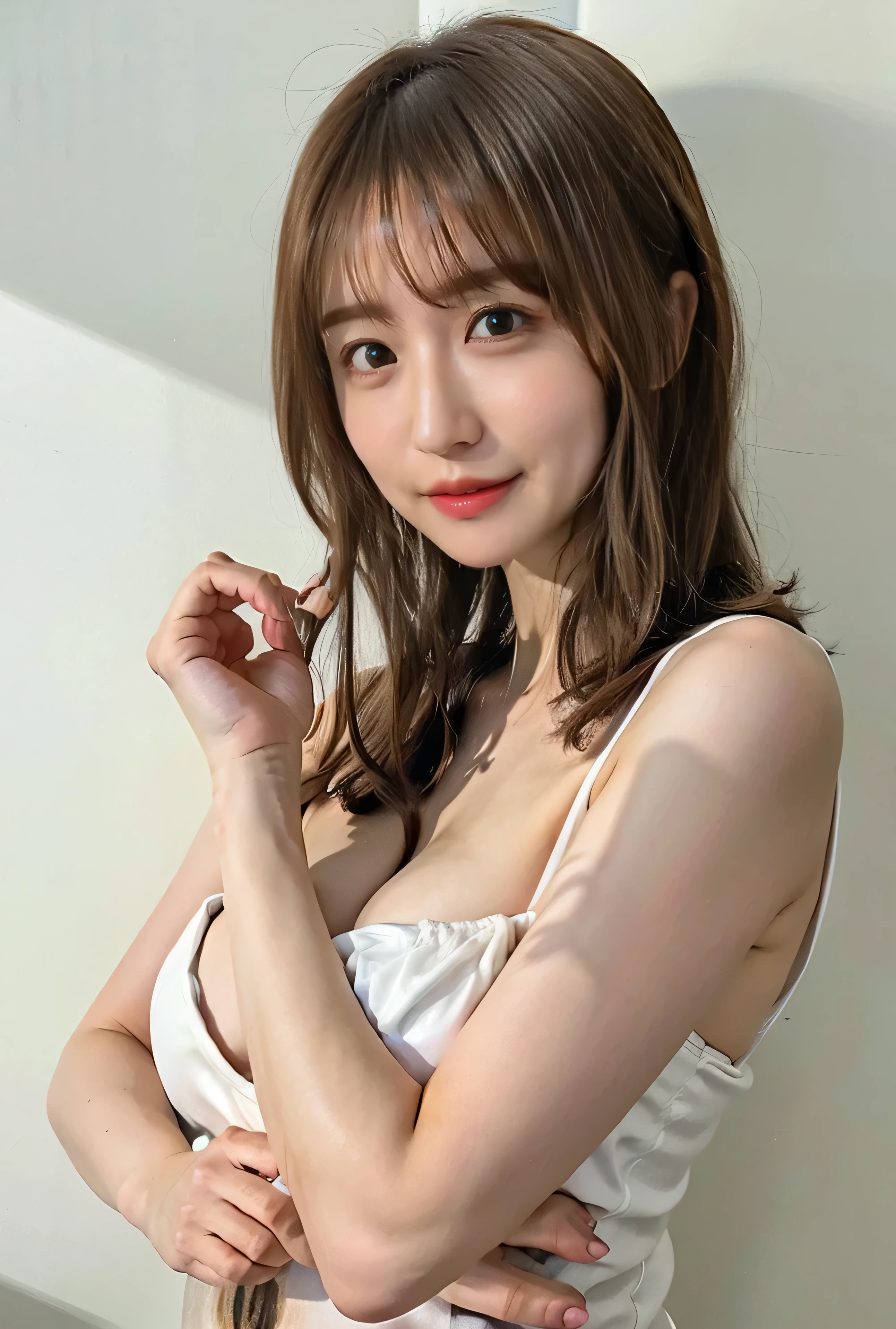 ((Curved waist、Smile、Standing naked、Medium Short Hair、Round Big Breasts、Both hands are in front of the navel:1.4))、Naked in the shower、Cream hair color、Her huge breasts are obvious even through her clothes....、Small earrings、Light brown hair color、:1.4))、Shiny Hair、Light beige hair color、Background Blur、Light brown hair、{{Cowgirl Shot}}、((Close-up shot from the waist up、Big Breasts:1.4))、Big Breasts、Smilesmile、Big Breasts that can be seen even through clothes、Cowboy Shot、A lovely smile、((Revealing clothing))、Full body photo、ring、Tuck your hair behind one ear、Silver Necklace、smile、Caustics、Highly detailed photos、Big Breasts、Super no makeup、(8K、RAW Photos、Highest quality、masterpiece:1.2)、(Realistic、Realistic)、1 Girl、((Big Breastsショートヘア、Looking into the camera:1.4))、Hair blowing in the wind