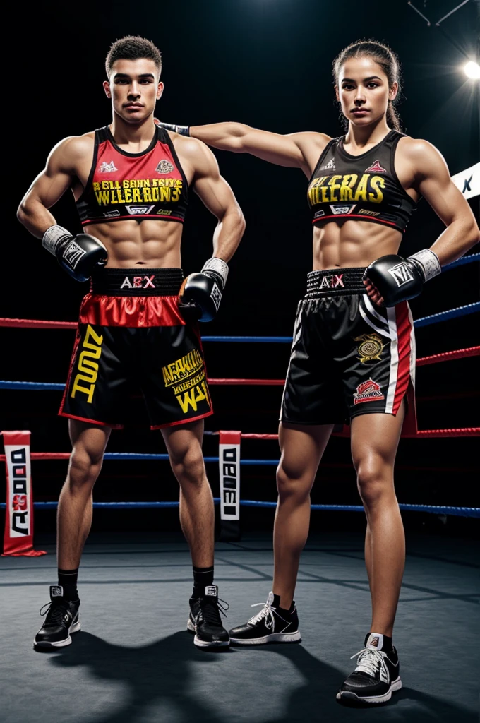 A mockup kickboxing uniform fully sublimated with logo of Apex Warriors. Without a body only uniform photo