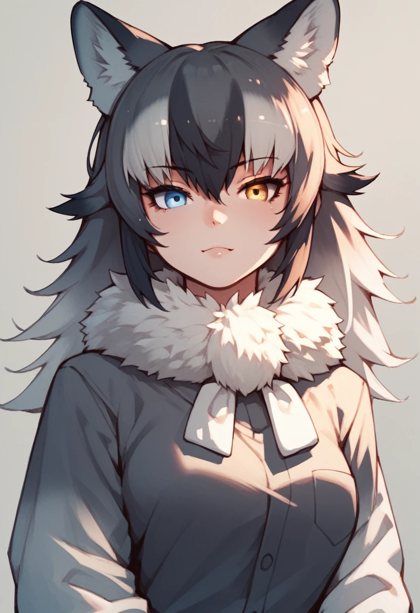 Score_9, Score_8_up, Score_7_up, Score_6_up, Score_5_up, Score_4_up, source_anime, 1girl, nsfw, grey wolf \(kemono friends\), heterochromia